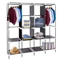 Armoire de rangement portable Karl Home 12 cubes avec 2 tringles de suspension et 4 poches latérales, organisateur de rangement 4 niveaux en tissu non tissé noir