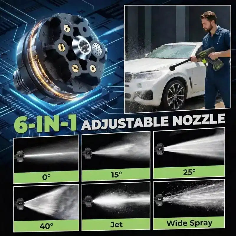 Garvee Nettoyeur haute pression sans fil 20V, 320 PSI, nettoyeur portable avec batterie, buse 6-en-1 canon à mousse pour voiture, patio et maison