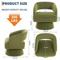 Fauteuil tonneau d'appoint pivotant 360 moderne en velours, fauteuil rembourré à dossier rayé et rembourrage moelleux, fauteuil lounge rond confortable