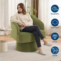 Fauteuil tonneau d'appoint pivotant 360 moderne en velours, fauteuil rembourré à dossier rayé et rembourrage moelleux, fauteuil lounge rond confortable
