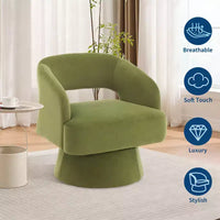 Fauteuil tonneau d'appoint pivotant 360 moderne en velours, fauteuil rembourré à dossier rayé et rembourrage moelleux, fauteuil lounge rond confortable
