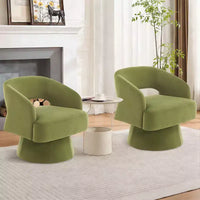Fauteuil tonneau d'appoint pivotant 360 moderne en velours, fauteuil rembourré à dossier rayé et rembourrage moelleux, fauteuil lounge rond confortable
