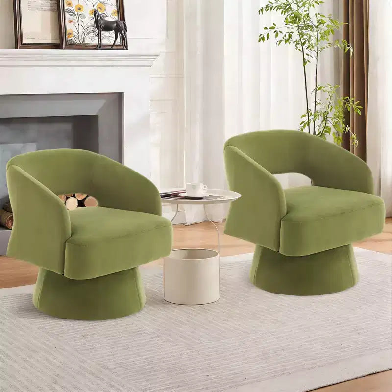 Fauteuil tonneau d'appoint pivotant 360 moderne en velours, fauteuil rembourré à dossier rayé et rembourrage moelleux, fauteuil lounge rond confortable