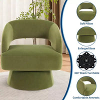 Fauteuil tonneau d'appoint pivotant 360 moderne en velours, fauteuil rembourré à dossier rayé et rembourrage moelleux, fauteuil lounge rond confortable