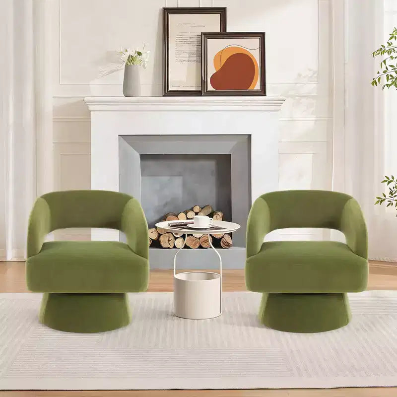 Fauteuil tonneau d'appoint pivotant 360 moderne en velours, fauteuil rembourré à dossier rayé et rembourrage moelleux, fauteuil lounge rond confortable