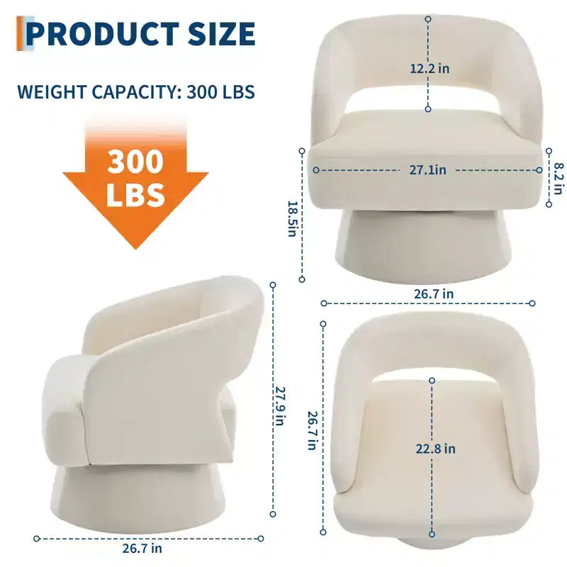Fauteuil tonneau d'appoint pivotant 360 moderne en velours, fauteuil rembourré à dossier rayé et rembourrage moelleux, fauteuil lounge rond confortable