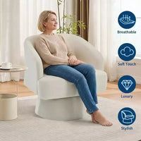 Fauteuil tonneau d'appoint pivotant 360 moderne en velours, fauteuil rembourré à dossier rayé et rembourrage moelleux, fauteuil lounge rond confortable