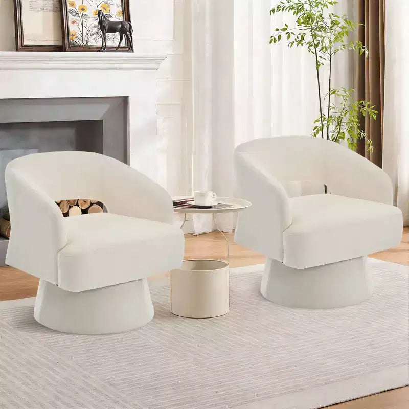 Fauteuil tonneau d'appoint pivotant 360 moderne en velours, fauteuil rembourré à dossier rayé et rembourrage moelleux, fauteuil lounge rond confortable