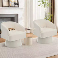 Fauteuil tonneau d'appoint pivotant 360 moderne en velours, fauteuil rembourré à dossier rayé et rembourrage moelleux, fauteuil lounge rond confortable