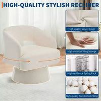 Fauteuil tonneau d'appoint pivotant 360 moderne en velours, fauteuil rembourré à dossier rayé et rembourrage moelleux, fauteuil lounge rond confortable