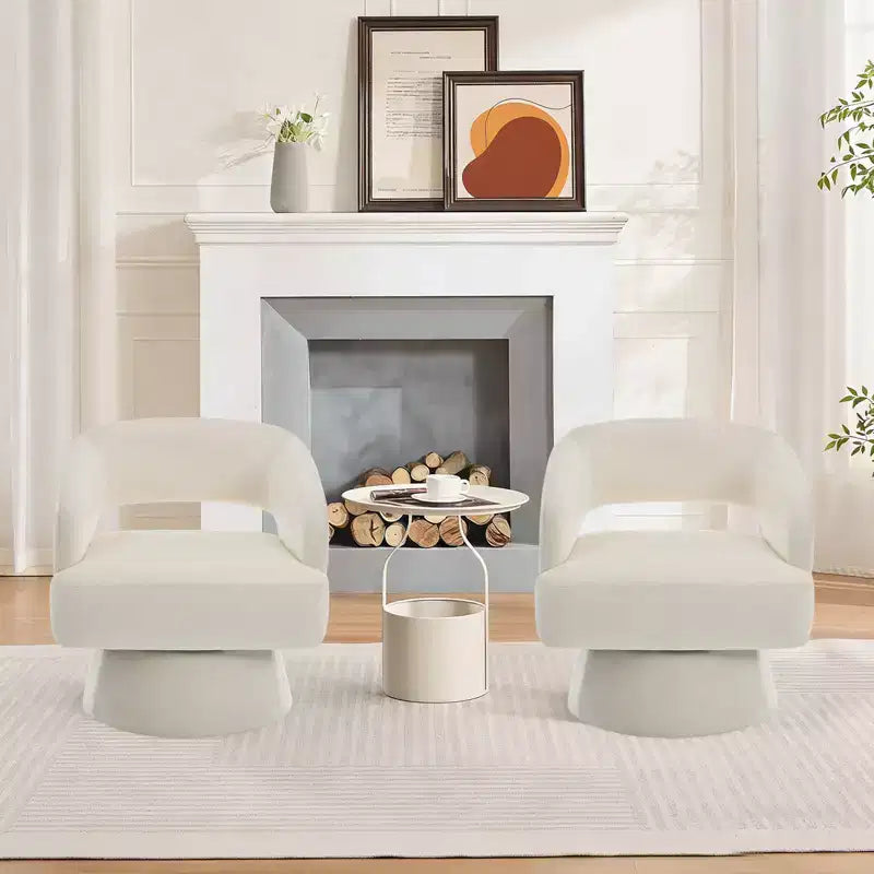 Fauteuil tonneau d'appoint pivotant 360 moderne en velours, fauteuil rembourré à dossier rayé et rembourrage moelleux, fauteuil lounge rond confortable
