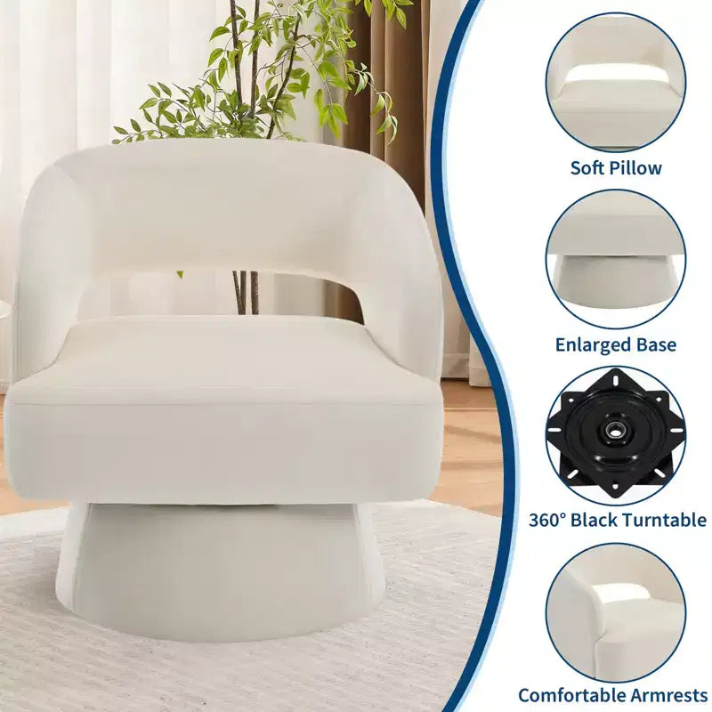 Fauteuil tonneau d'appoint pivotant 360 moderne en velours, fauteuil rembourré à dossier rayé et rembourrage moelleux, fauteuil lounge rond confortable