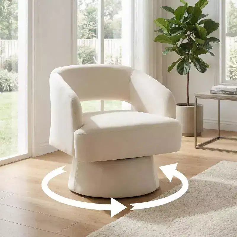 Fauteuil tonneau d'appoint pivotant 360 moderne en velours, fauteuil rembourré à dossier rayé et rembourrage moelleux, fauteuil lounge rond confortable