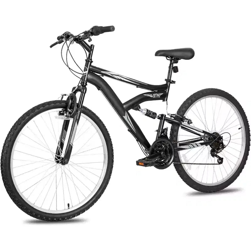 Hykolity VTT 26 pouces, vélo de cyclisme extérieur 18 vitesses, cadre en acier à haute teneur en carbone, VTT pour hommes et femmes, double suspension intégrale, noir