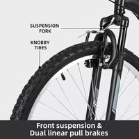 Hykolity VTT 26 pouces, vélo de cyclisme extérieur 18 vitesses, cadre en acier à haute teneur en carbone, VTT pour hommes et femmes, double suspension intégrale, noir