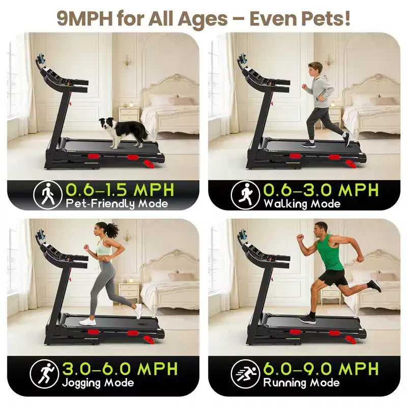Tapis de Course 3,5 CV 14,5 km/h, Capacité 150 kg, Tapis Roulant Pliant avec Inclinaison et 105 Programmes, Course Virtuelle avec APP, Amortissement Pneumatique, Tapis de Course Portable pour la Course et la Marche