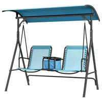 Balançoire de patio portative 2 places avec auvent, porte-gobelets et support, bleue