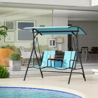 Balançoire de patio portative 2 places avec auvent, porte-gobelets et support, bleue