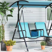 Balançoire de patio portative 2 places avec auvent, porte-gobelets et support, bleue