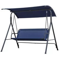 Balancelle de patio 3 personnes avec auvent reglable et coussins, bleu fonce