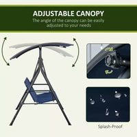Balancelle de patio 3 personnes avec auvent reglable et coussins, bleu fonce