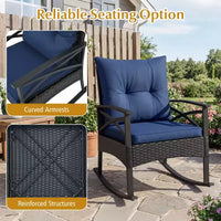 Ensemble de 3 pièces Gymax pour patio avec chaises berçantes planeuses, table basse en verre trempé et coussins