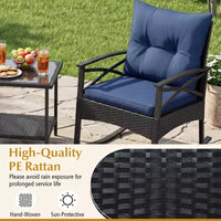 Ensemble de 3 pièces Gymax pour patio avec chaises berçantes planeuses, table basse en verre trempé et coussins