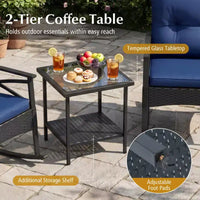 Ensemble de 3 pièces Gymax pour patio avec chaises berçantes planeuses, table basse en verre trempé et coussins