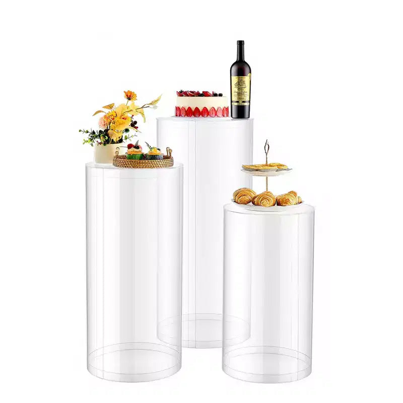 VEVOR Support de fleurs de mariage, 3 présentoirs cylindriques ronds de 60/75/90 cm, avec couvercle en acrylique transparent, présentoirs cylindriques, clair