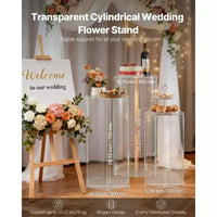 VEVOR Support de fleurs de mariage, 3 pièces 23,62/29,53/35,43 pouces, socle cylindrique rond, avec couvercle en acrylique transparent, supports piedestaux cylindriques, transparent