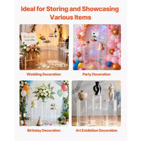 VEVOR Support de fleurs de mariage, 3 pièces 23,62/29,53/35,43 pouces, socle cylindrique rond, avec couvercle en acrylique transparent, supports piedestaux cylindriques, transparent