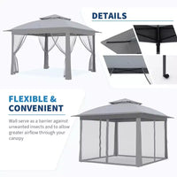 Tente gazebo instantanee pliante 11x11 avec moustiquaire, abri auvent d'extérieur impermeable pour arrière-cour et patio, inclut sac de transport portable