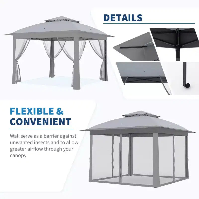 Tente gazebo instantanee pliante 11x11 avec moustiquaire, abri auvent d'extérieur impermeable pour arrière-cour et patio, inclut sac de transport portable