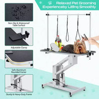 Table de toilettage pour grands chiens de 43,6 pouces, robuste et réglable en hauteur, avec bras supérieur et sangle de maintien. Hauteur réglable de 22 à 39 pouces, jusqu'à 350 lb.