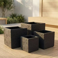 Ensemble de 4 jardinières carrées en oxyde de magnésium avec trous de drainage, pots de fleurs modernes gris pour intérieur/extérieur, grandes jardinières décoratives pour patio et jardin