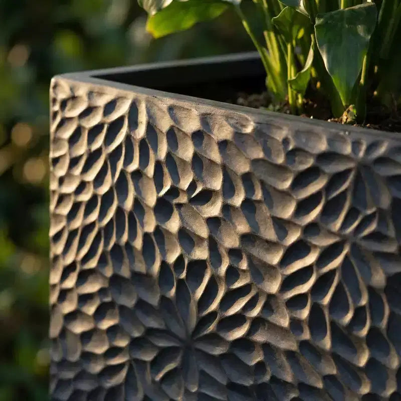 Ensemble de 4 jardinières carrées en oxyde de magnésium avec trous de drainage, pots de fleurs modernes gris pour intérieur/extérieur, grandes jardinières décoratives pour patio et jardin