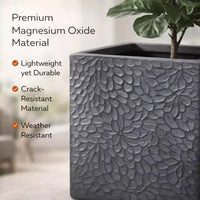Ensemble de 4 jardinières carrées en oxyde de magnésium avec trous de drainage, pots de fleurs modernes gris pour intérieur/extérieur, grandes jardinières décoratives pour patio et jardin
