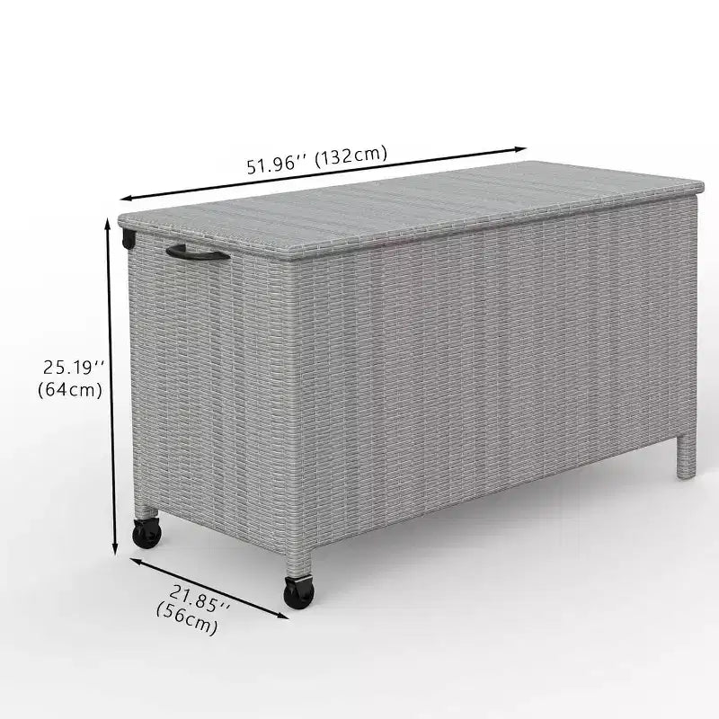 Coffre de rangement de jardin en rotin PE étanche, 473 litres, avec poignées et roulettes, pour jardin, balcon, porche, piscine, cour.