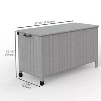 Grand coffre de terrasse 125 gallons impermeable en rotin PE, coffre de rangement d'extérieur avec poignees et roues, bac de rangement pour jardin, balcon, porche, piscine et cour