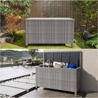 Grand coffre de terrasse 125 gallons impermeable en rotin PE, coffre de rangement d'extérieur avec poignees et roues, bac de rangement pour jardin, balcon, porche, piscine et cour