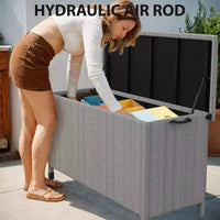 Grand coffre de terrasse 125 gallons impermeable en rotin PE, coffre de rangement d'extérieur avec poignees et roues, bac de rangement pour jardin, balcon, porche, piscine et cour