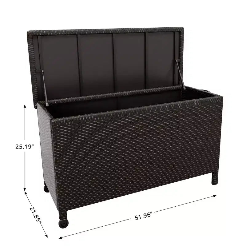 Grand coffre de terrasse 125 gallons impermeable en rotin PE, coffre de rangement d'extérieur avec poignees et roues, bac de rangement pour jardin, balcon, porche, piscine et cour