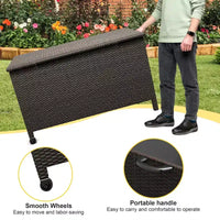 Grand coffre de terrasse 125 gallons impermeable en rotin PE, coffre de rangement d'extérieur avec poignees et roues, bac de rangement pour jardin, balcon, porche, piscine et cour