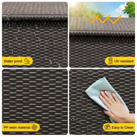 Grand coffre de terrasse 125 gallons impermeable en rotin PE, coffre de rangement d'extérieur avec poignees et roues, bac de rangement pour jardin, balcon, porche, piscine et cour