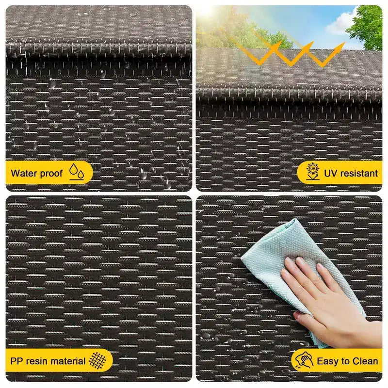 Grand coffre de terrasse 125 gallons impermeable en rotin PE, coffre de rangement d'extérieur avec poignees et roues, bac de rangement pour jardin, balcon, porche, piscine et cour
