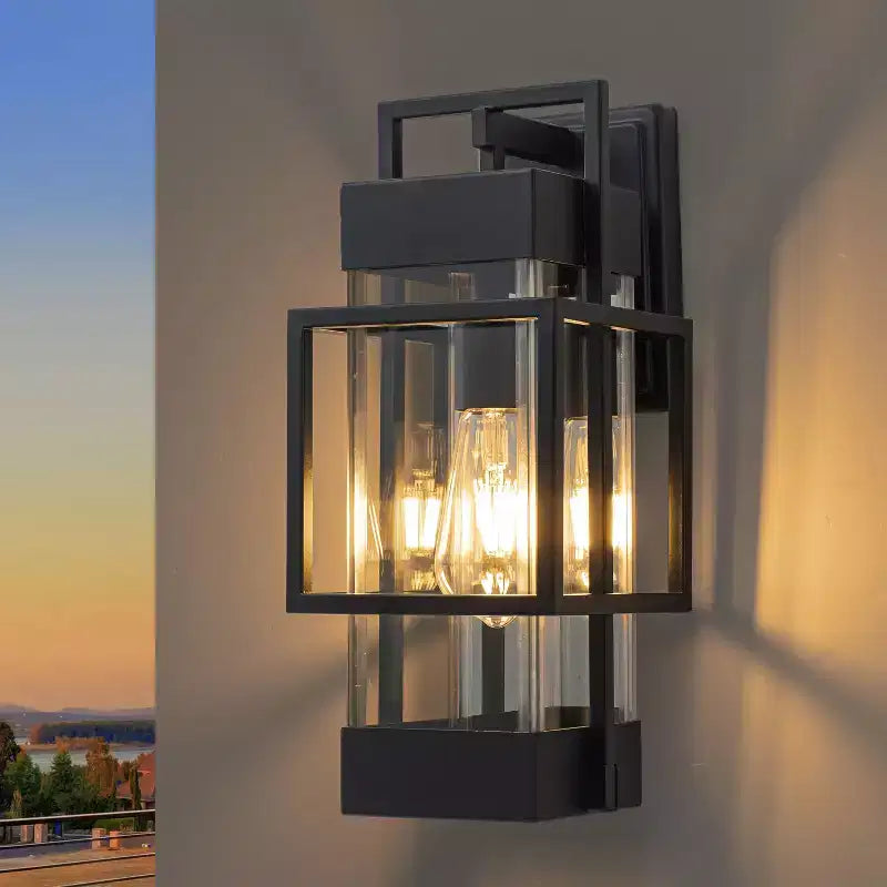 C Cattleya Applique murale extérieure moderne noire mate 14,75 po avec verre trempé transparent