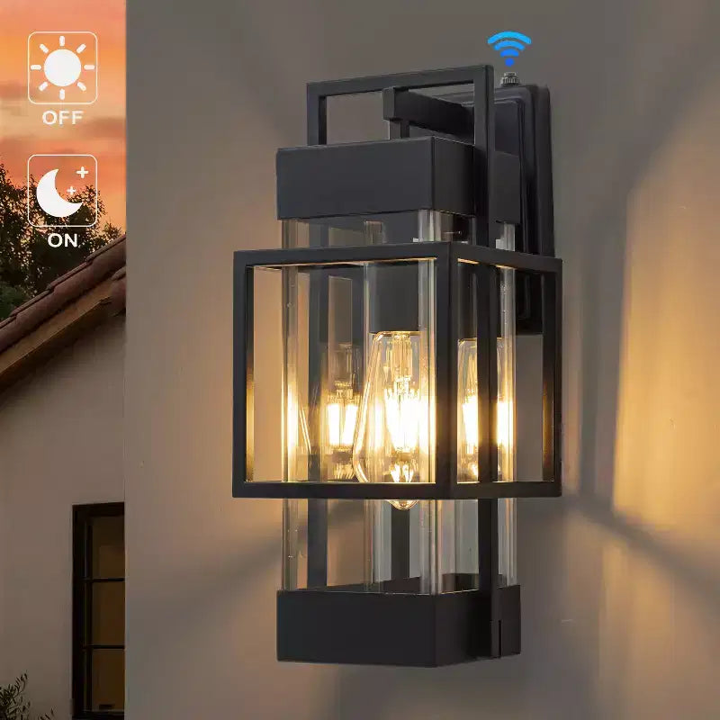 C Cattleya Applique murale extérieure moderne noire mate 14,75 po avec verre trempé transparent