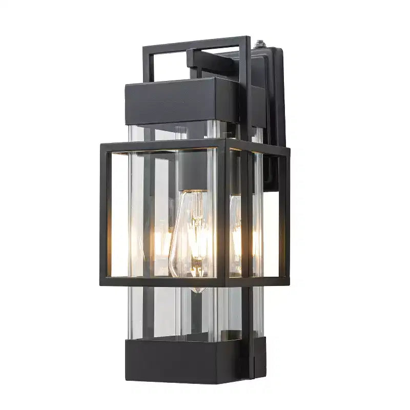 C Cattleya 14.75in Modern Matte Black Outdoor Wall Light with Clear Tempered Glass