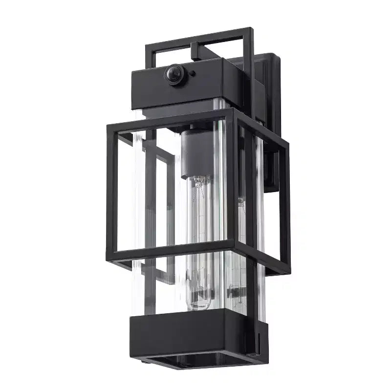 C Cattleya Applique murale extérieure moderne noire mate 14,75 po avec verre trempé transparent