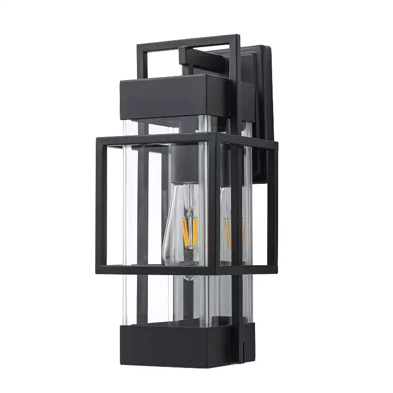 C Cattleya Applique murale extérieure moderne noire mate 14,75 po avec verre trempé transparent